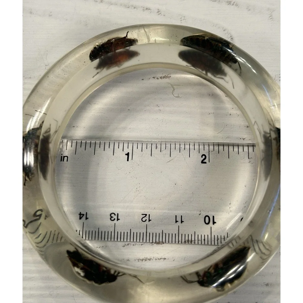 Vintage Neon Beatle Clear Lucite Bangle Bracelet Rare Excellent Fluorescent